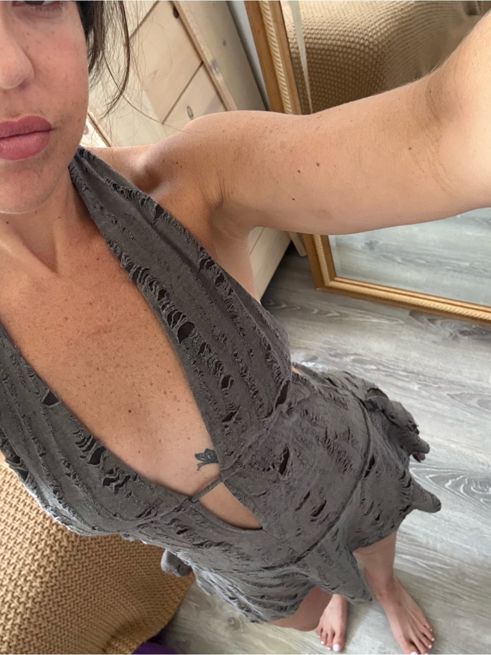 Edikted Backless Gray Ruffled Mini Dress - Picture 2 of 6